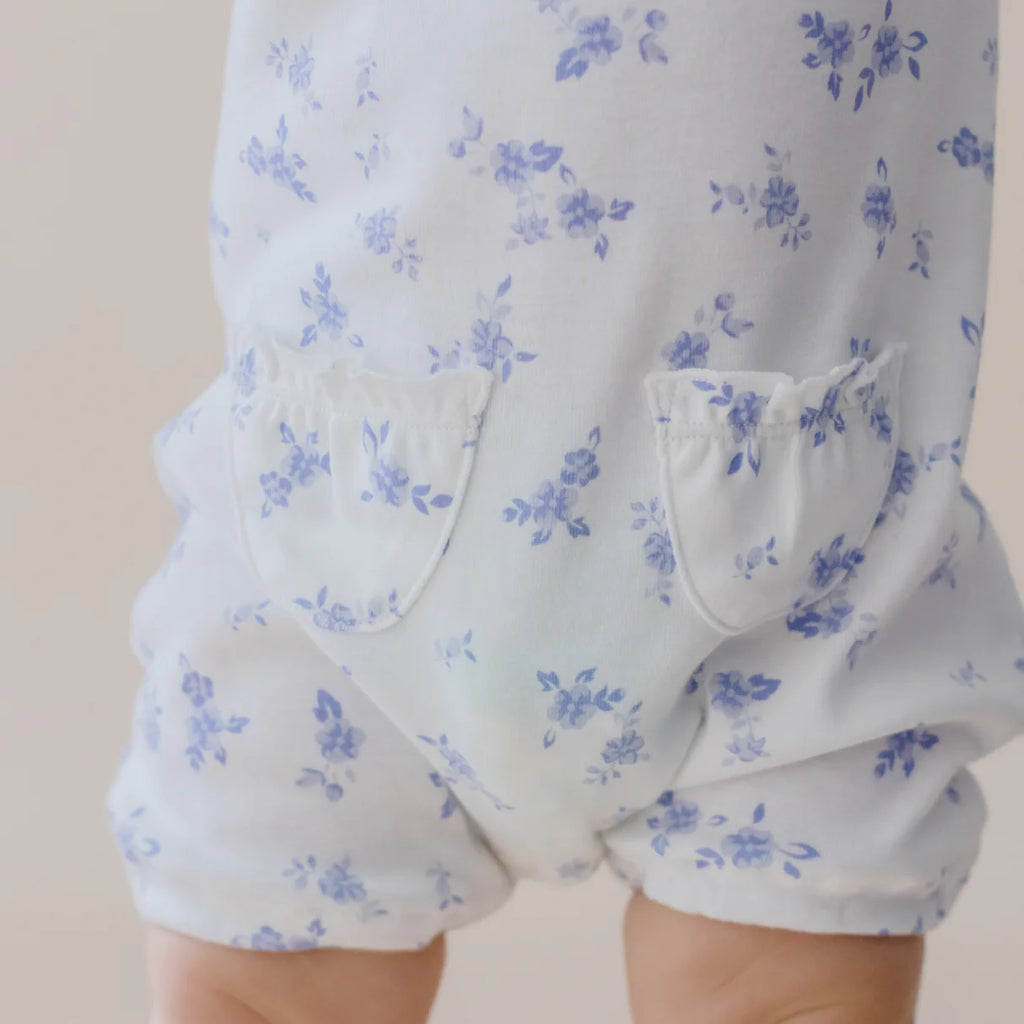 Marquise Seascape Floral Puff Sleeve Romper