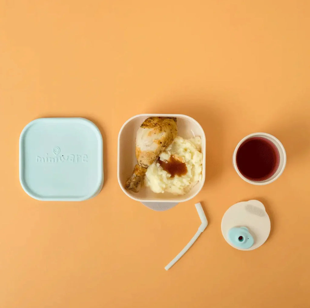 Miniware Sip and Snack Bowl Set - Vanilla/Aqua