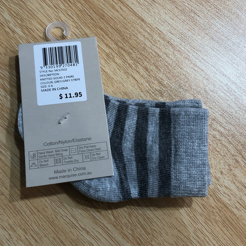 Marquise Dar Grey and Grey Stripe Knitted Socks 2 Pack