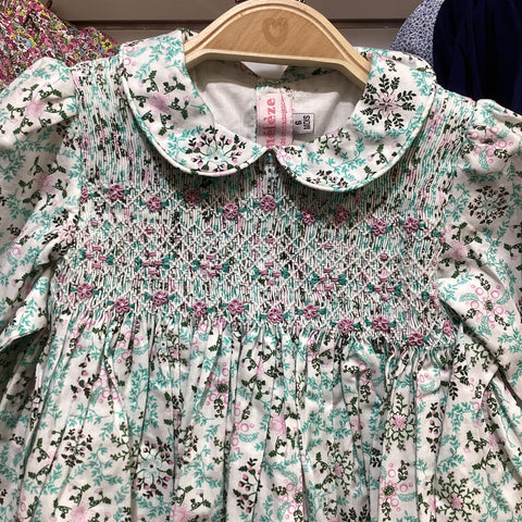 Meleze Hand Smocked Dress Long Sleeves PG03 Floral 6M-8Y