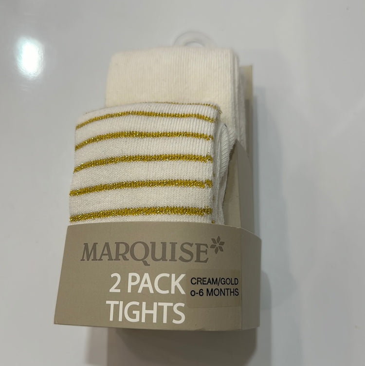 Marquise 2PK Cream and Gold Knitted Cotton Tights