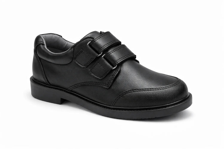 SPINGO Boys Black Leather School Shoes - Velcro Strap