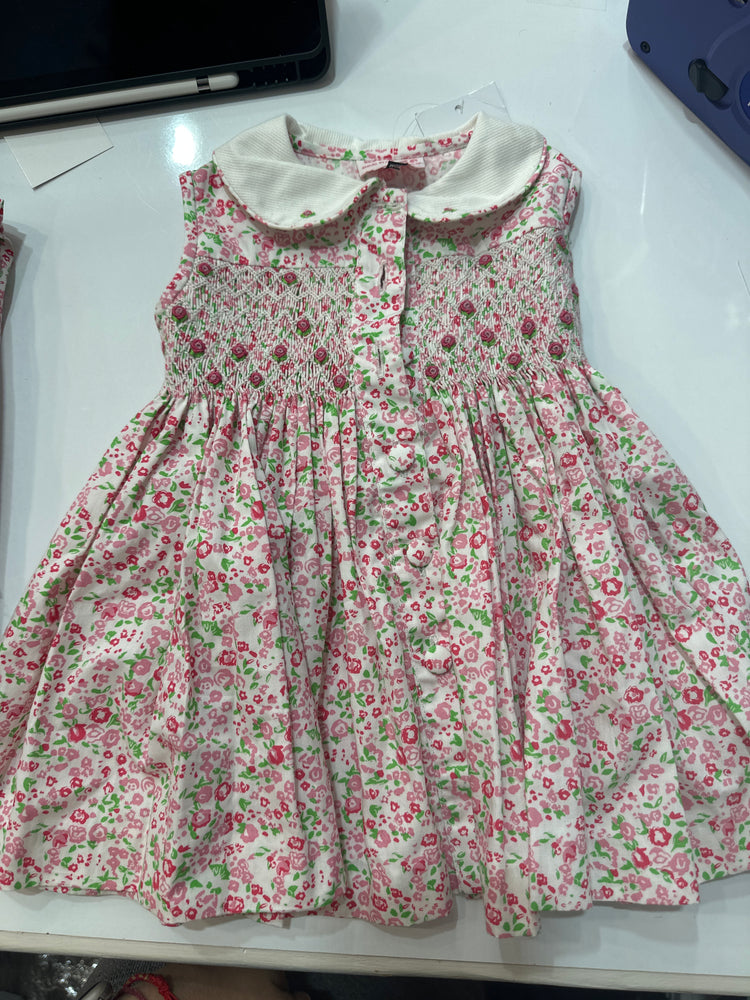 Meleze Hand Smocked Dress Pink/Green 04 Floral 6M n 6Y