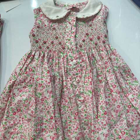 Meleze Hand Smocked Dress Pink/Green 04 Floral 6M n 6Y