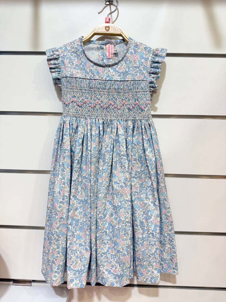 Meleze Hand Smocked Dress Short Sleeves Bluebell Whisper 6M-8Y