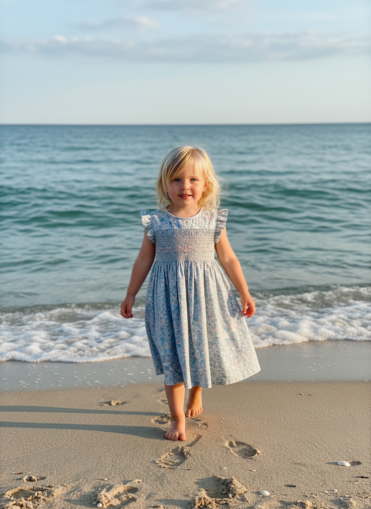 Meleze Hand Smocked Dress Short Sleeves Bluebell Whisper 6M-8Y