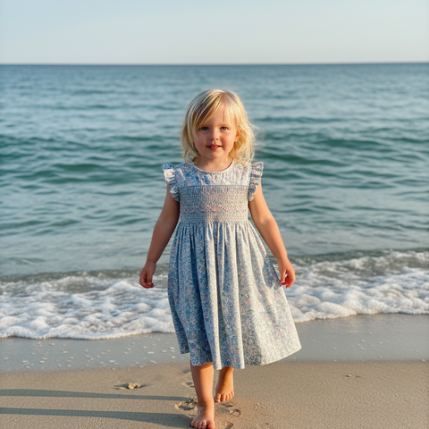 Meleze Hand Smocked Dress Short Sleeves Bluebell Whisper 6M-8Y