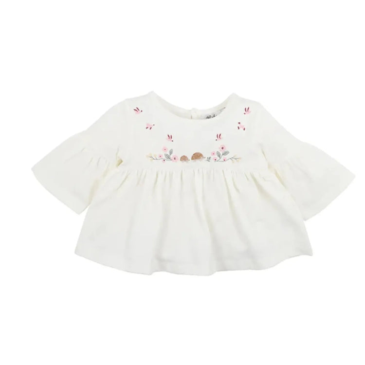 BEBE ESME EMBROIDERED LS TOP - CREAM