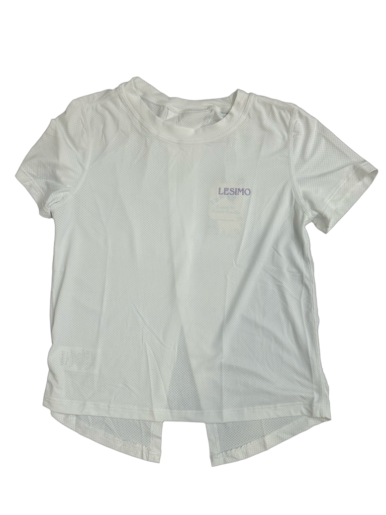 Lesimo Girls Split back Mesh T shirtv- White