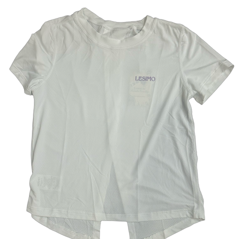 Lesimo Girls Split back Mesh T shirtv- White