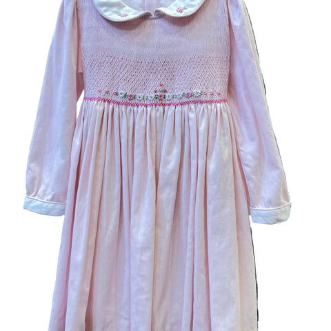 Meleze Hand Smocked Dress Long Sleeves Pink Rose Flower