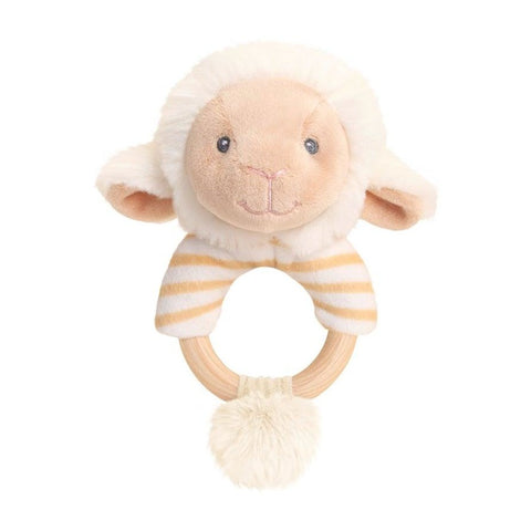Korimco Keeleco Baby Lamb RingRattle Plush Interactive Play Hand Toy 14cm Beige 3+