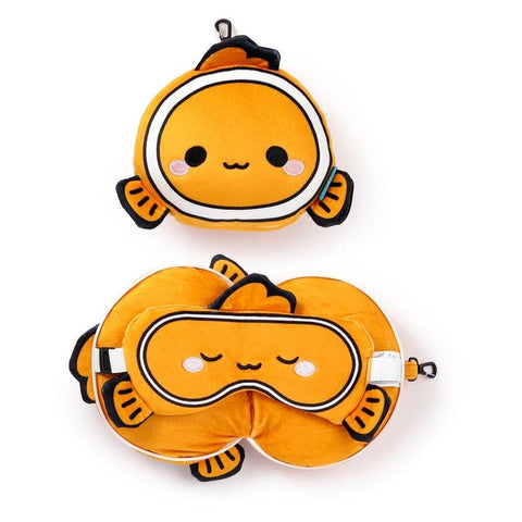 Korimco Relaxeazzz Kids Clownfish Travel Pillow Plush Toy & Sleeping Eye Mask Orange