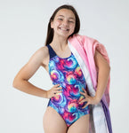 Lesimo Girls Chlorine Resistant Training One Piece - Galaxy Swirl