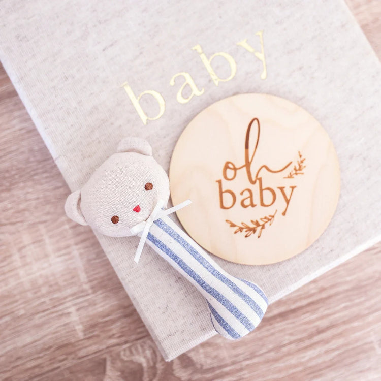 Alimrose Ted Stick Rattle Chambray Stripe