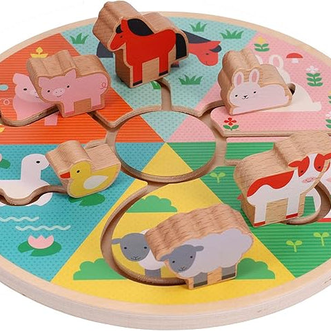 Petit Collage Farm Animals Wooden Sliding Maze Red