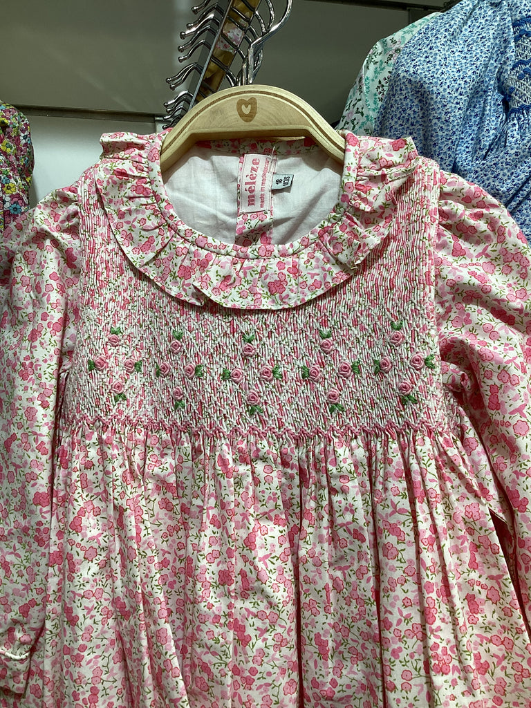 Meleze Hand Smocked Dress Long Sleeves PF Floral 6M-8Y
