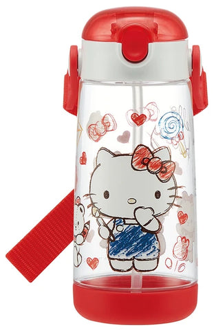 Skater One Push Straw Bottle 480ml -Hello Kitty