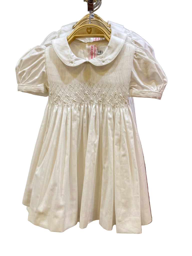 Meleze Hand Smocked Dress White Rosie 1-8Y W2