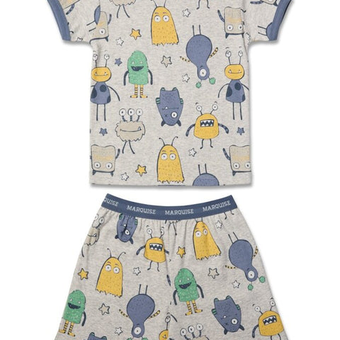 Marquise Boys Grey Crazy Monsters Pyjamas Cotton Short Sleeve