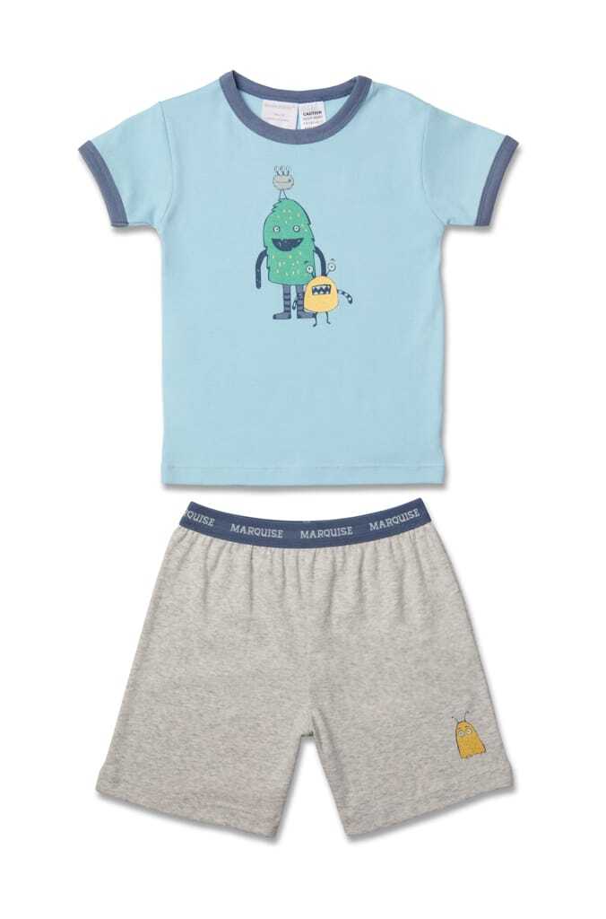 Marquise Boys Blue/Grey Crazy Monsters Pyjamas Cotton Short Sleeve