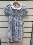 Meleze Hand Smocked Dress White Blue Floral 02 1-8Y