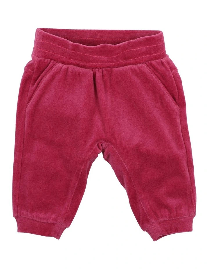 BEBE LUCIE VELOUR TRACK PANTS IN RED