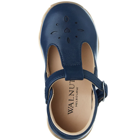 WALNUT RIO LEATHER TBAR SHOE - NAVY