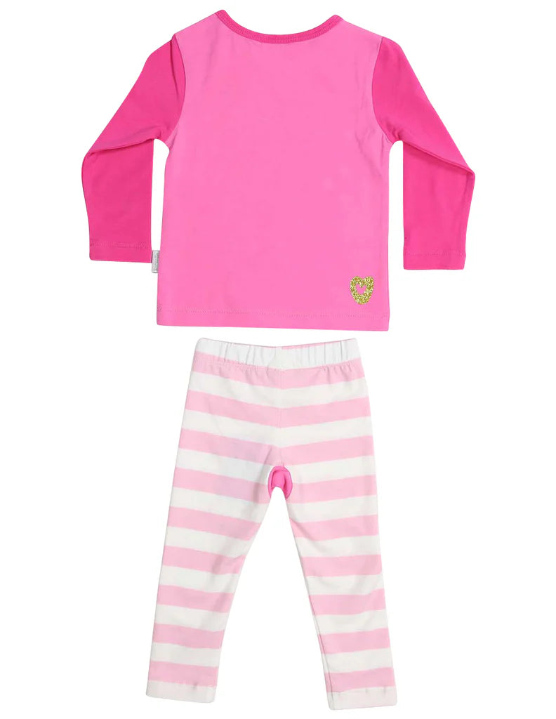 KORANGO SLEEPWEAR COTTON PYJAMAS LONG SLEEVE TEE AND PANT UNICORN - PINK/WHITE