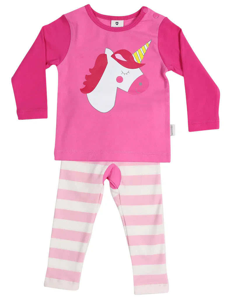 KORANGO SLEEPWEAR COTTON PYJAMAS LONG SLEEVE TEE AND PANT UNICORN - PINK/WHITE