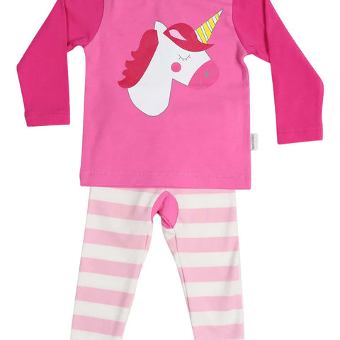 KORANGO SLEEPWEAR COTTON PYJAMAS LONG SLEEVE TEE AND PANT UNICORN - PINK/WHITE