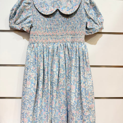 Meleze Hand Smocked Dress Short Sleeves Bluebell Whisper With Collar 6M-8Y