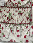 Meleze Hand Smocked Dress White Cherry Floral 009 1-8Y