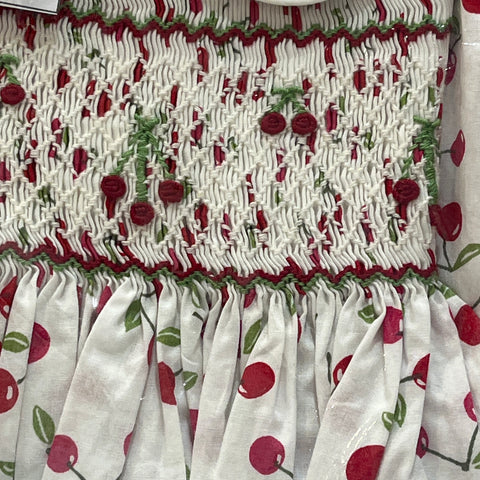 Meleze Hand Smocked Dress White Cherry Floral 009 1-8Y