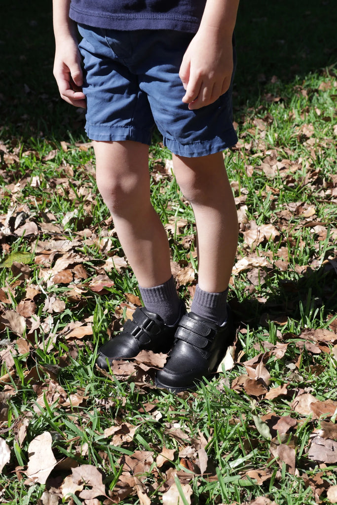SPINGO Boys Black Leather School Shoes - Velcro Strap