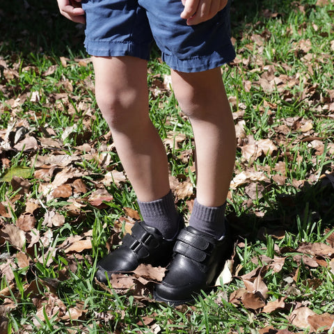 SPINGO Boys Black Leather School Shoes - Velcro Strap