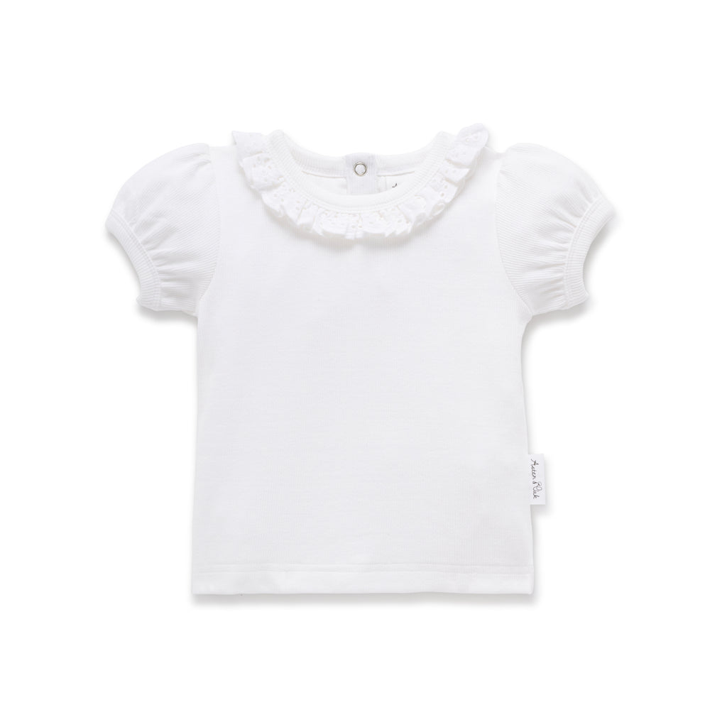Aster&Oak White Pointelle Ruffle Top