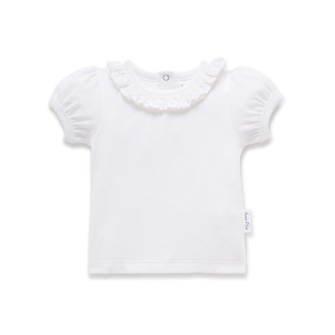 Aster&Oak White Pointelle Ruffle Top