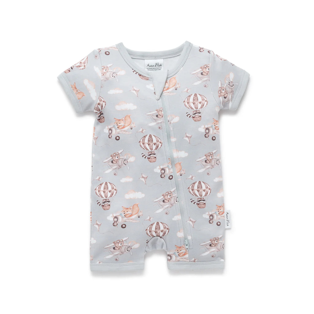 Aster&Oak FLYING FRIENDS SS  ZIP ROMPER