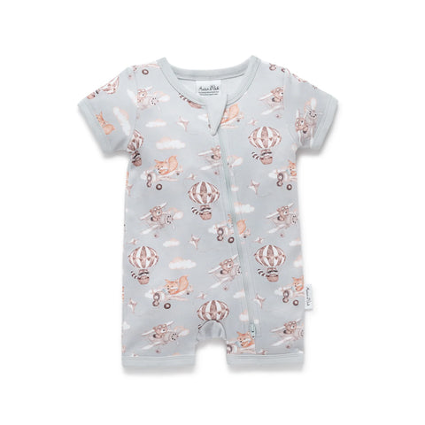 Aster&Oak FLYING FRIENDS SS  ZIP ROMPER