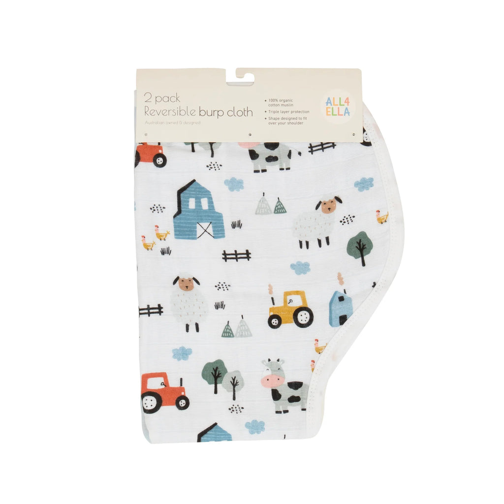 All4EllA Organic burp cloth 2pk - Barnyard