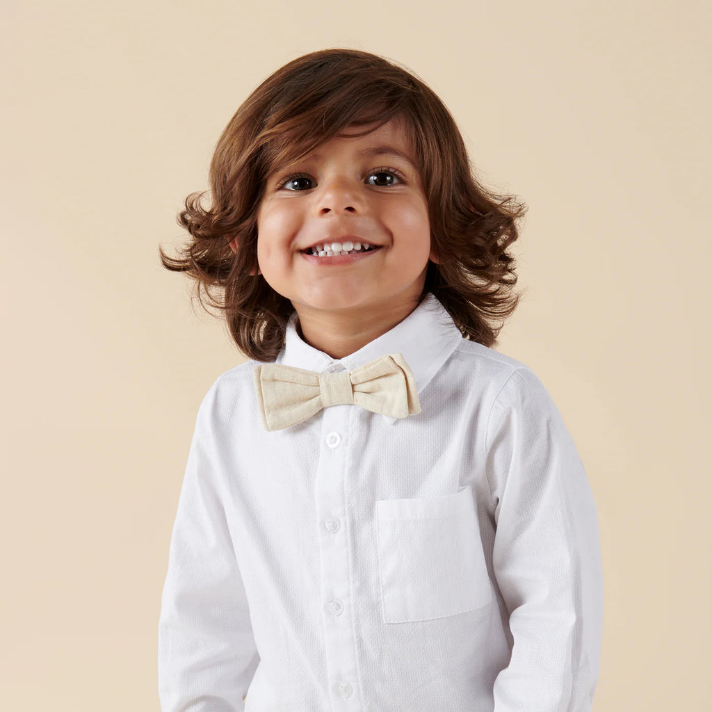 Desinger Kidz Finley Linen Bow Tie -Sand