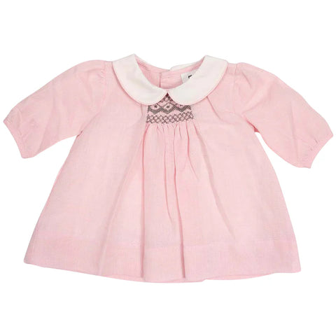 Korango Classic Linen Hand Smocked Dress with Collar - Pink