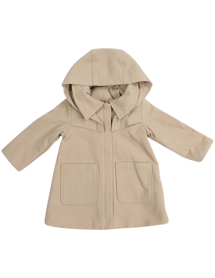 KORANGO Vamos Vintage Girls Zip Lined Overcoat with Hood - Beige