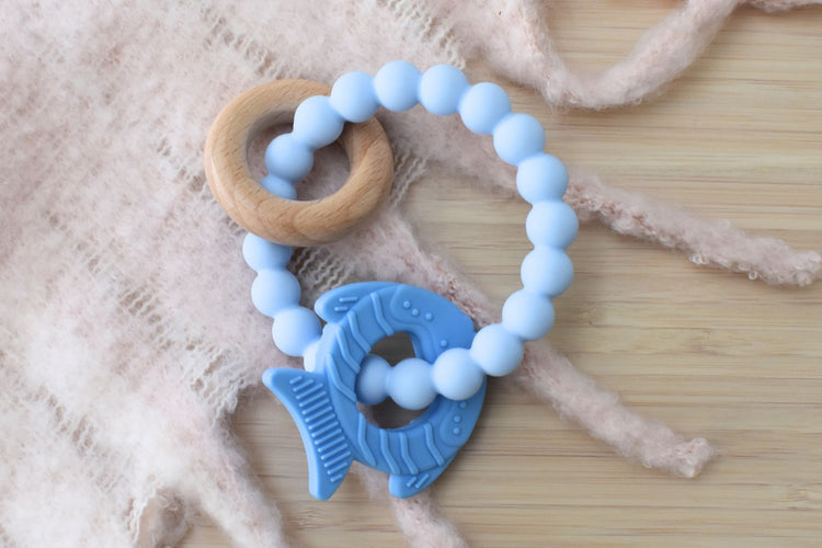Koala Dream TEXTURED SILICONE FISH TEETHER-BLUE