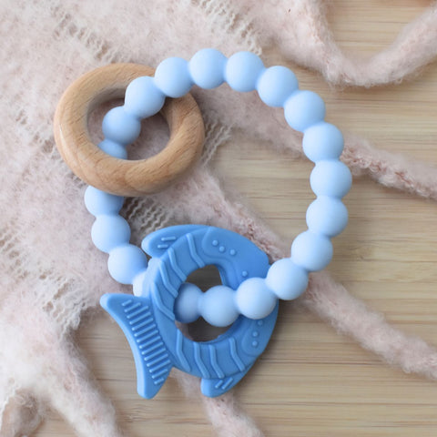 Koala Dream TEXTURED SILICONE FISH TEETHER-BLUE
