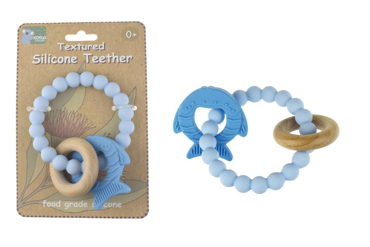 Koala Dream TEXTURED SILICONE FISH TEETHER-BLUE
