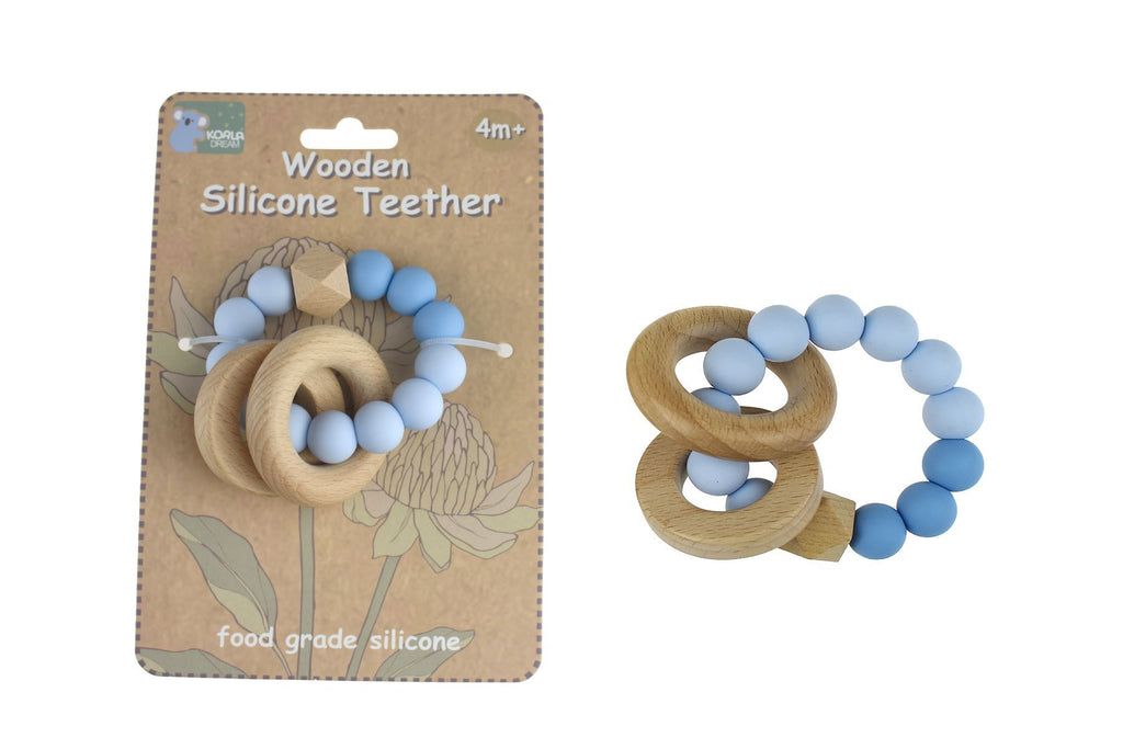 Koala Dream WOODEN SILICONE RINGS TEETHER-BLUE