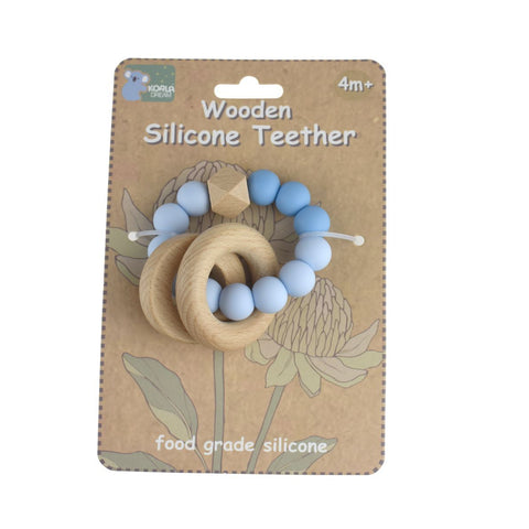 Koala Dream WOODEN SILICONE RINGS TEETHER-BLUE