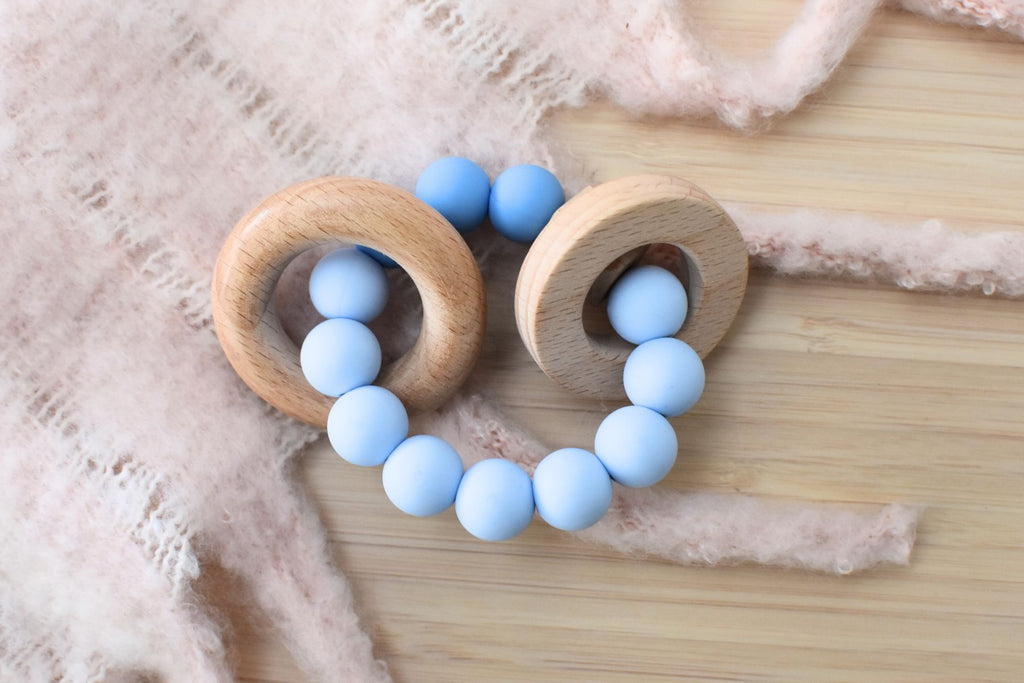 Koala Dream WOODEN SILICONE RINGS TEETHER-BLUE